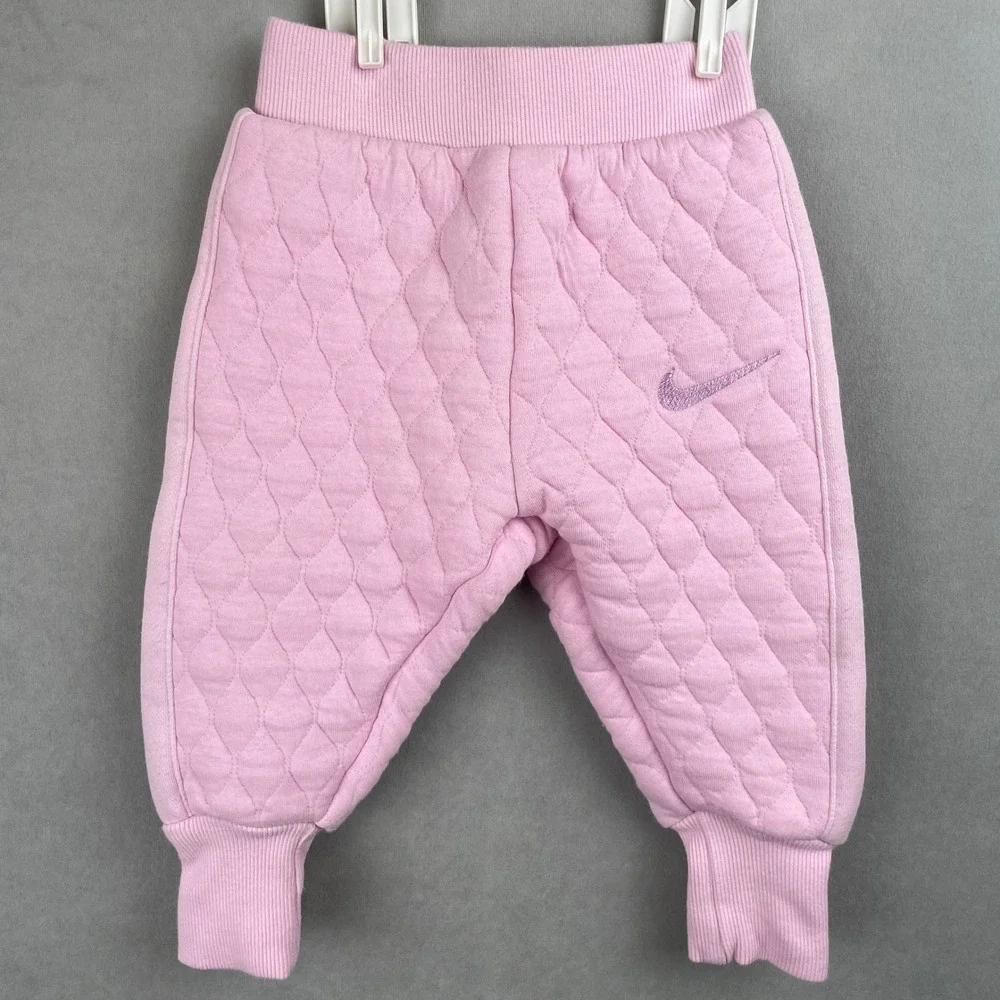 Nike Readyset Baby Girl Pink Quilted Snap Up Hoodie Jogger Set Cozy Sporty 12M